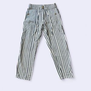 American Eagle Hi-Rise Taper Pants, Pinstripe, Blue & White, Size 6, 100% Cotton